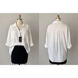 SHEIN Curve+ Oversized White Button-Up Shirt Top Size 7X (US 28/30) NWT